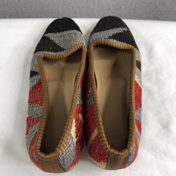 Turkish Kilim Shoes Womens 6 Wool Embroidered Carpet Loafers Indie Boho Art - Picture 3 of 16